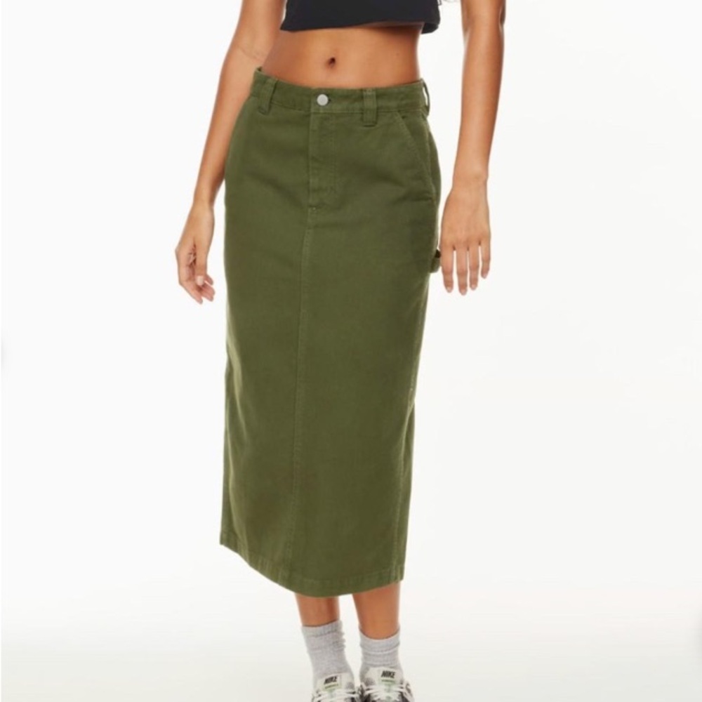 TNA black denim midi skirt